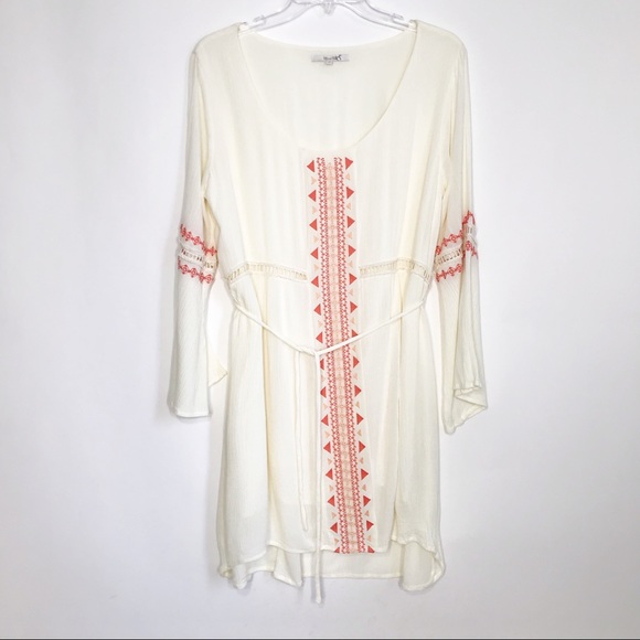 Miss Me Dresses & Skirts - MISS ME Dress, Boho Hippie, Cream & Coral, Belted